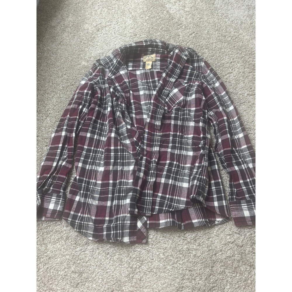 Blue Mountain Mens Plaid Flannel Shirt Burgundy Black White Size M 100% Cotton